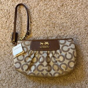 Coach Signature Brown and Tan Wristlet